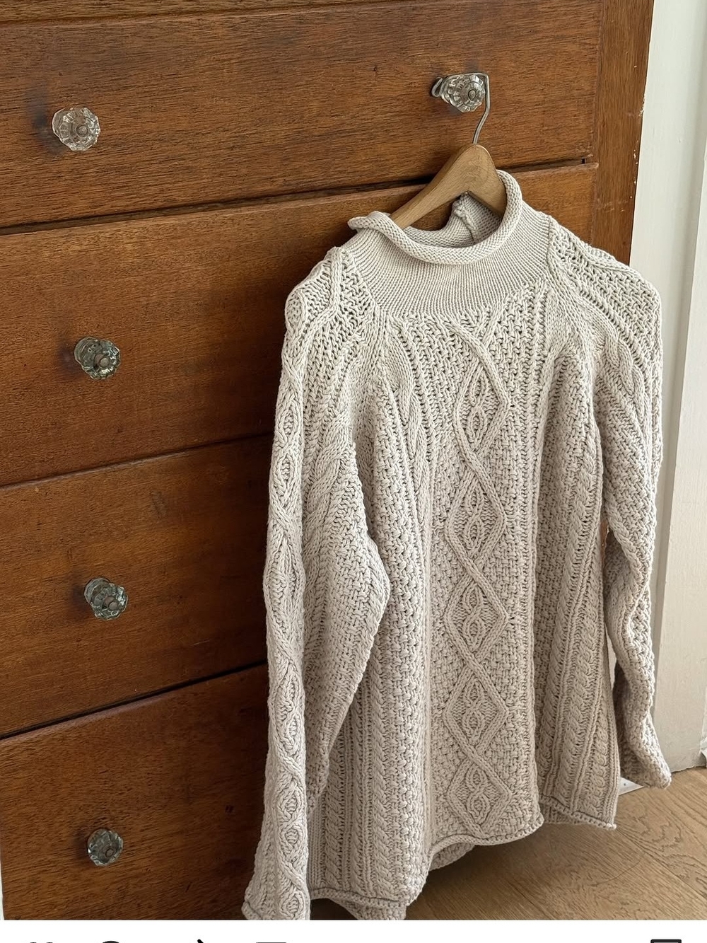 Rumored Cream Cable Knit Roll Neck Sweater Fisherman Core Cotton Small Oversized